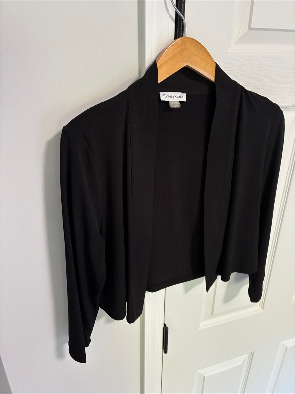 Calvin Klein Black Open Drape Cropped Shrug